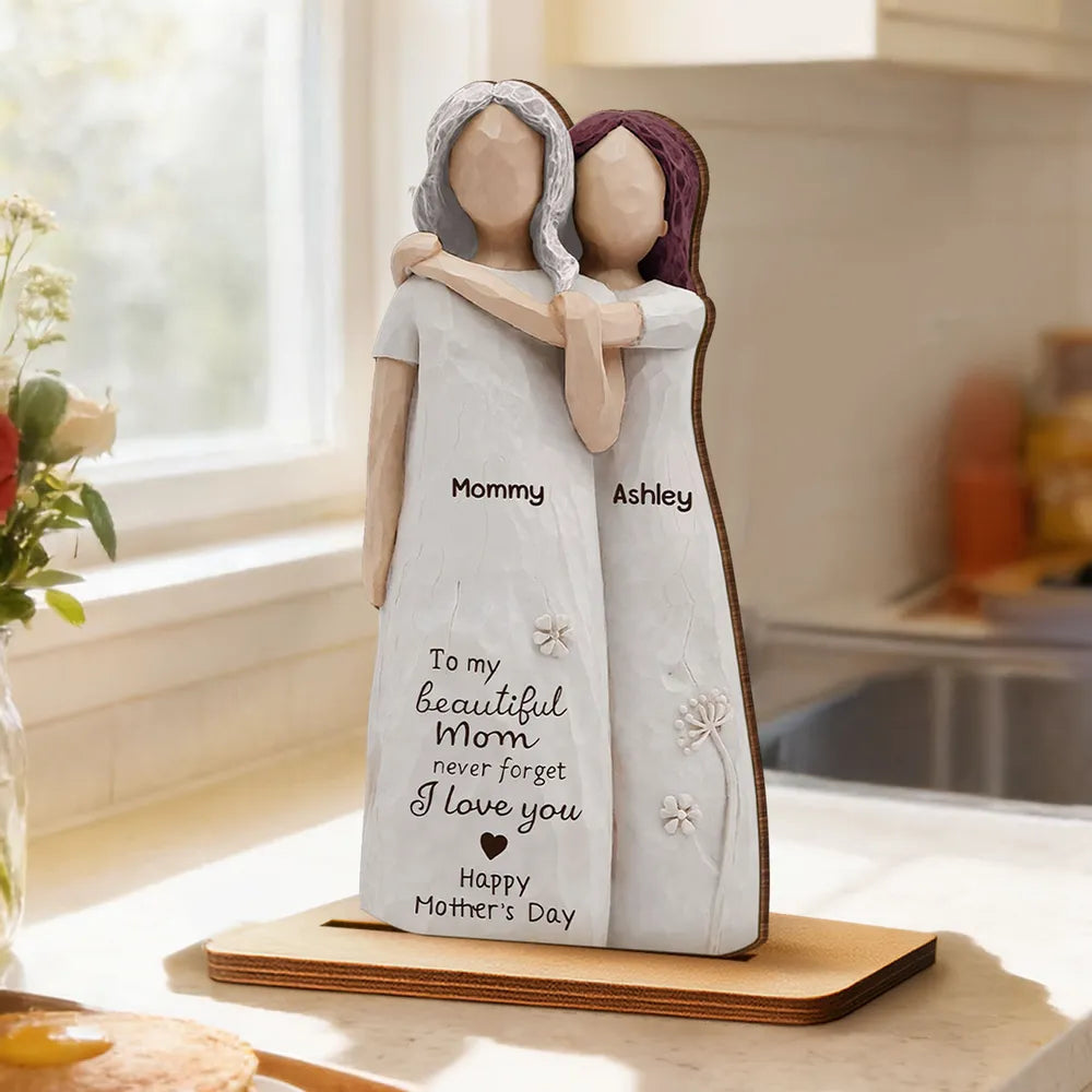 2-Layer Wooden Plaque, Personalized Mom Quote with Warm Neutral Figurine Style, Sweet Sentimental Gift for Mom