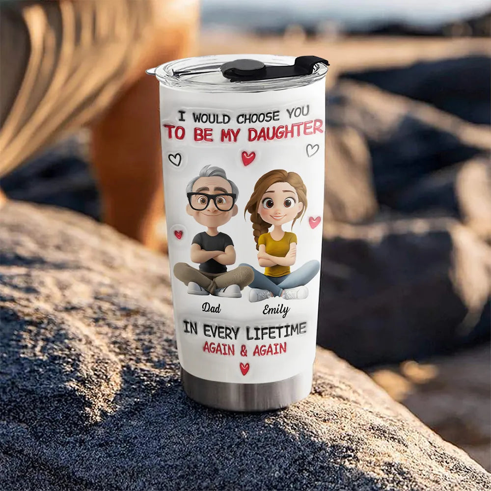 Insulated Travel Tumbler with Father & Daughter Illustration, A Heartwarming Gift for Everyday Use