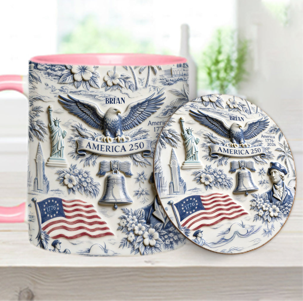 250 Years of America 1776–2026 Vintage Patriotic - Personalized Independence Day/ 4th of July Accent Mug & Coaster