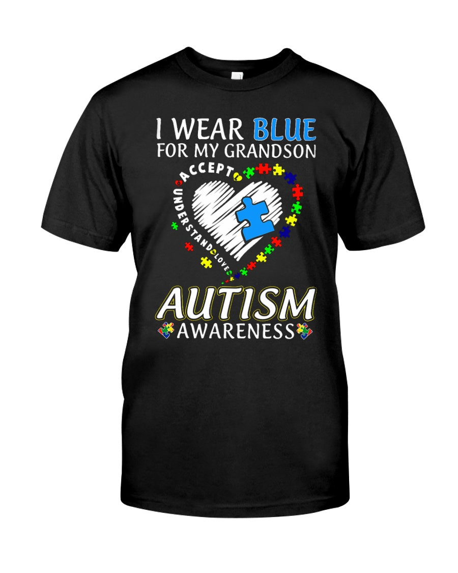 I Wear Blue For My Grandson - Autism Awareness T-shirt and Hoodie 0921