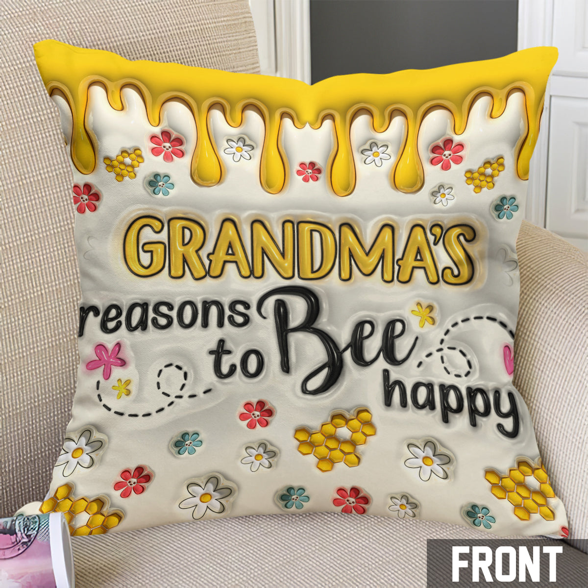 Grandma's Reasons To Bee Happy - Personalized Grandma Throw Pillow
