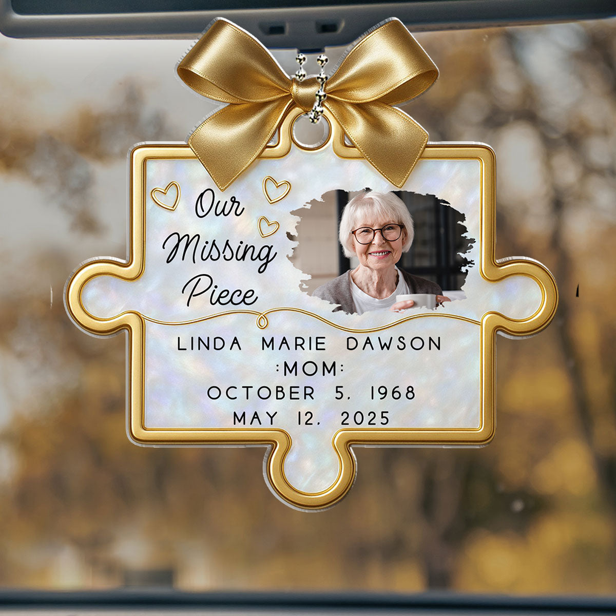 Custom Photo Acrylic Ornament with Puzzle Piece Tribute, Missing-You Keepsake Display, Unique Gift for Family
