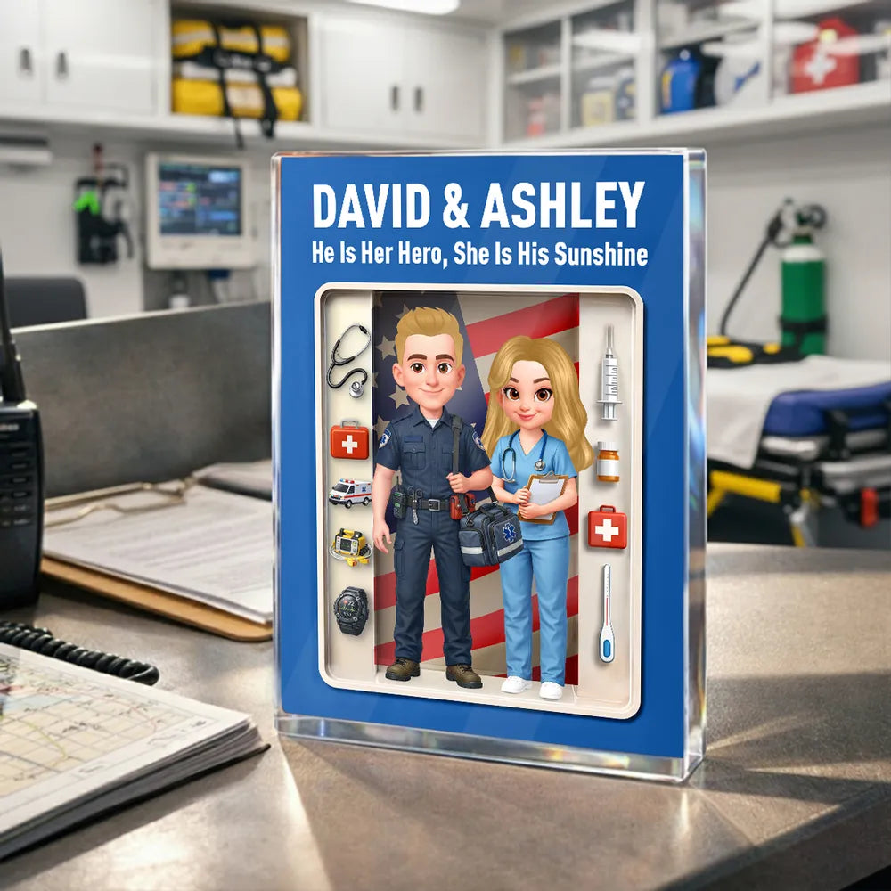 Personalized Rectangle Acrylic Block Plaque for EMT & Nurse Couple Desk Decor - Unique Gift That Honors Your Love & Service