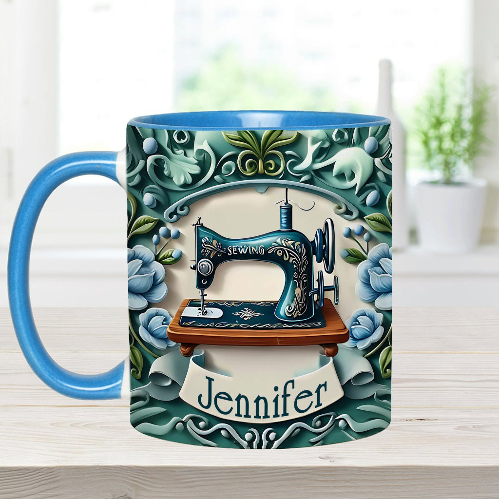 Blue Sewing Machine - Personalized Sewing Accent Mug
