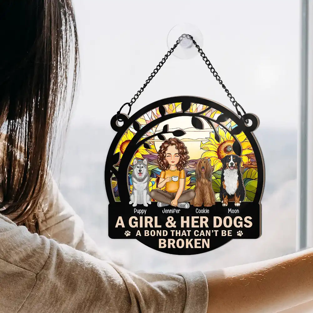 Personalized Wood and Acrylic Layered Ornament – A Girl & Her Dog, Custom Design with Starry Background and Pet Details, Sentimental Gift for Pet Lovers and Dog Moms, Perfect for Home Decor
