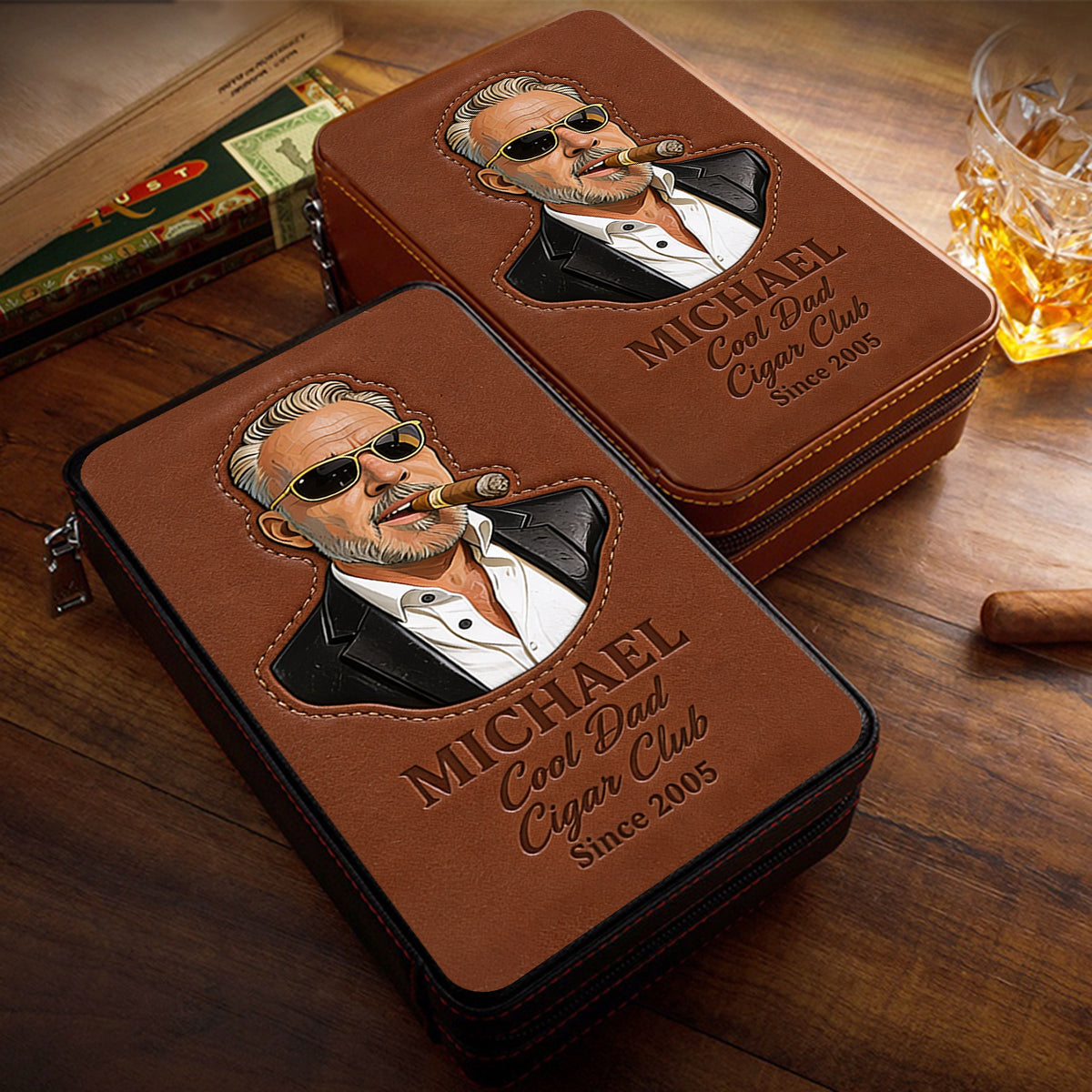 Dad Loves Cigars - Personalized Father Travel Cigar Humidor Case