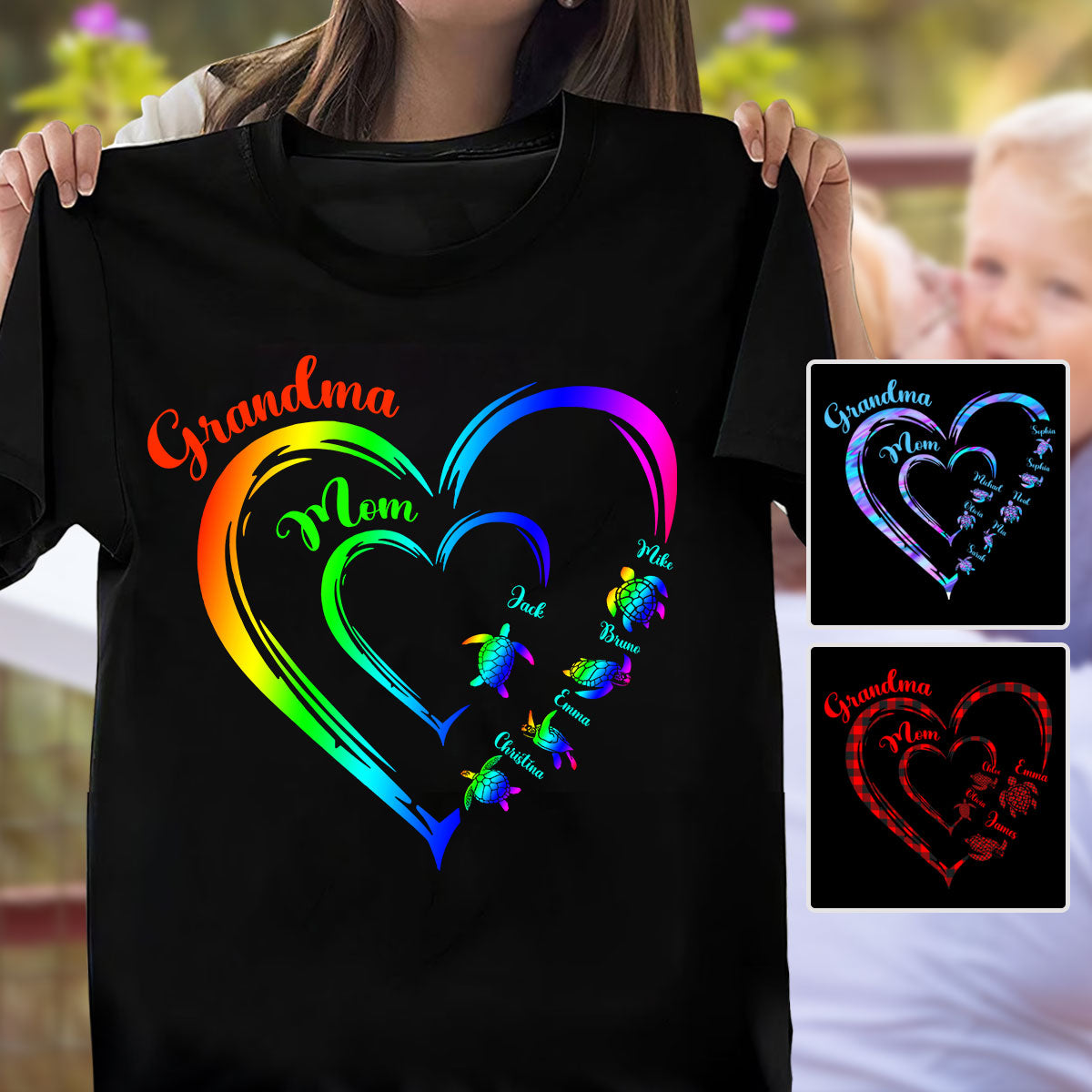 First Mom Now Grandma Turtle Version - Personalized Grandma T-shirt And Hoodie