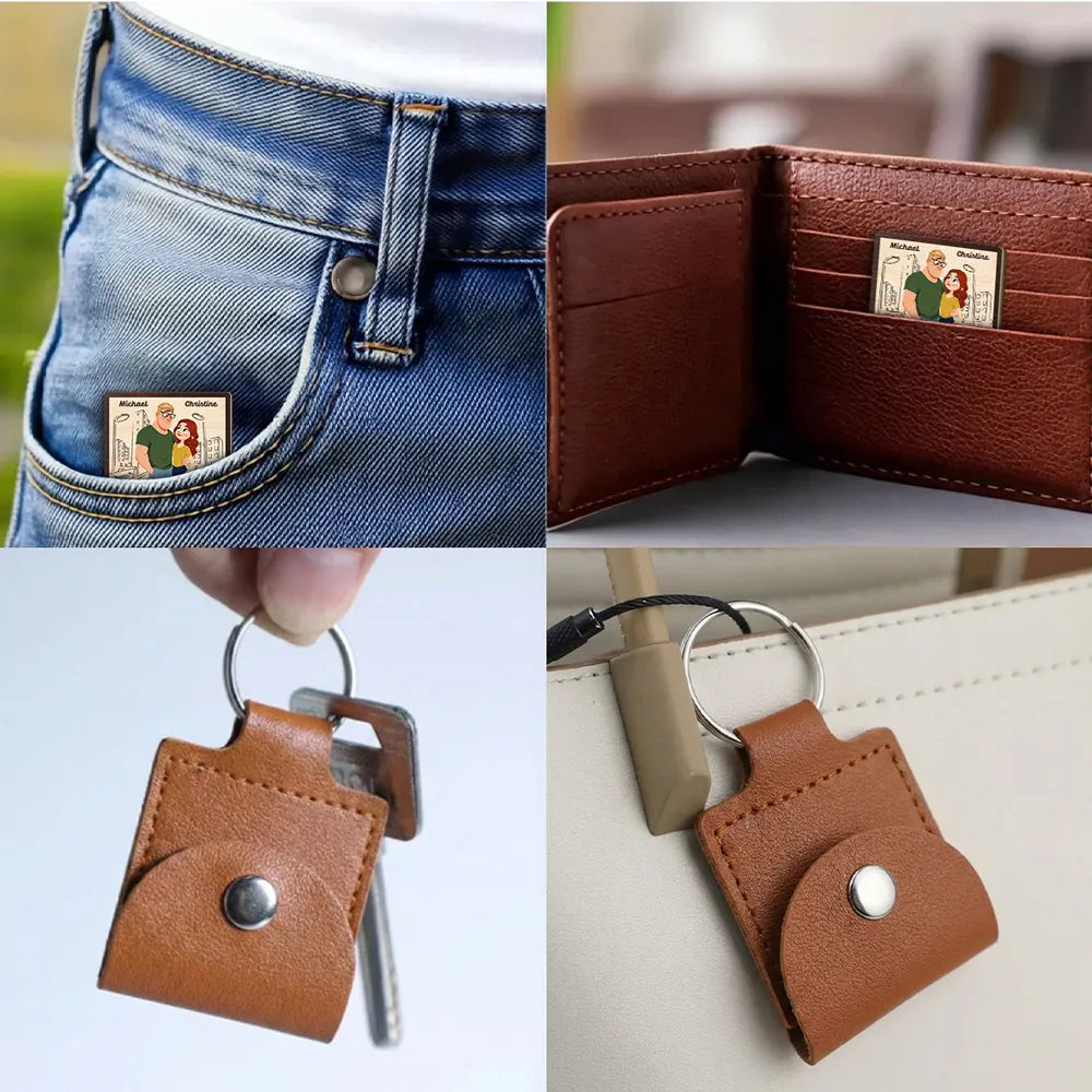 Personalized Wooden Pocket Hug Keychain Card With Couple Illustration Drive Safe I Love You Unique Gift For Boyfriend Or Husband