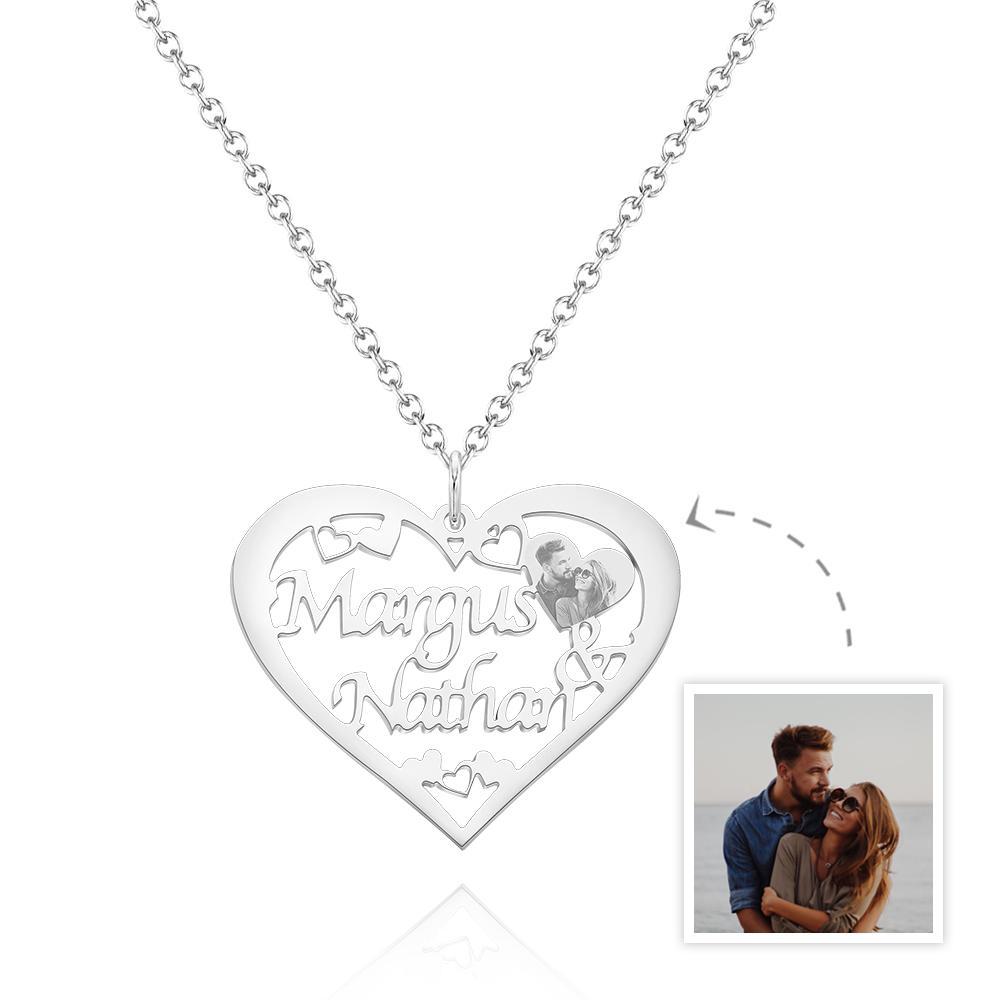 Engraved Photo Necklaces Heart-shaped With Names - Personalized Couple Necklace