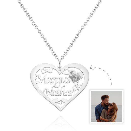 Engraved Photo Necklaces Heart-shaped With Names - Personalized Couple Necklace