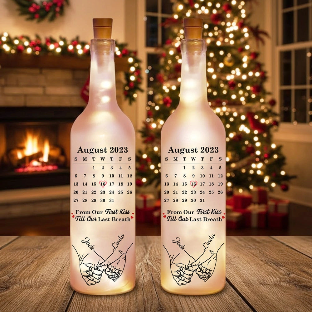Personalized Bottle Lamp with Calendar Date & Couple Design, Soft Warm Glow for Romantic Nights, Unique Anniversary Gift