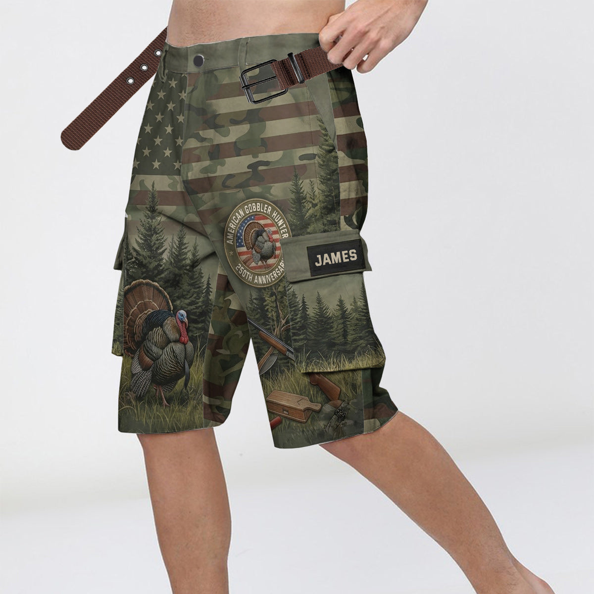American Gobbler Hunter - Personalized Hunting Cargo Shorts With Belt