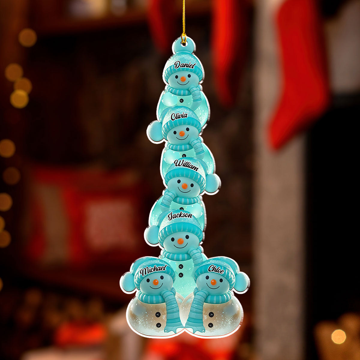 Teal Snowman Acrylic Ornament, Personalized Tree Decor for the Holidays, Creative gift for Families & Grandparents