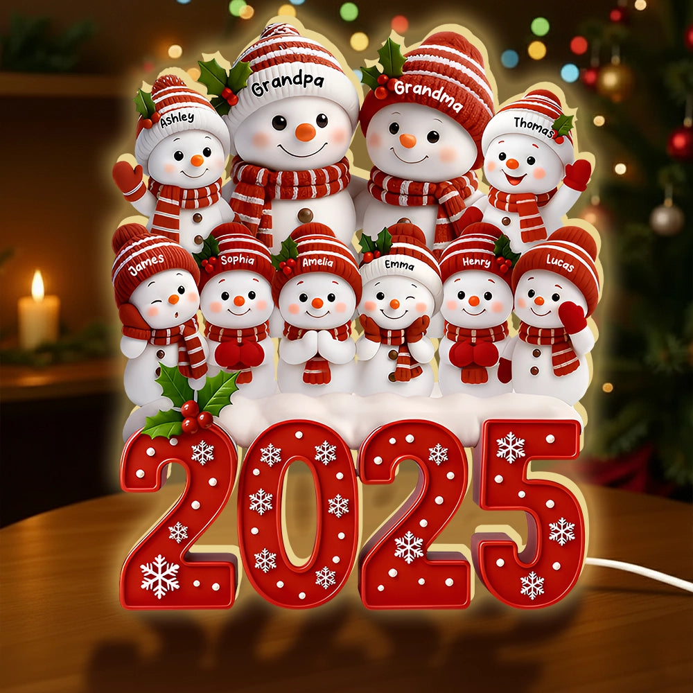 Acrylic Light Box with Festive Snowman Family, Soft Light for Mantel or Bedroom, Heartwarming Holiday Keepsake & Creative Gift