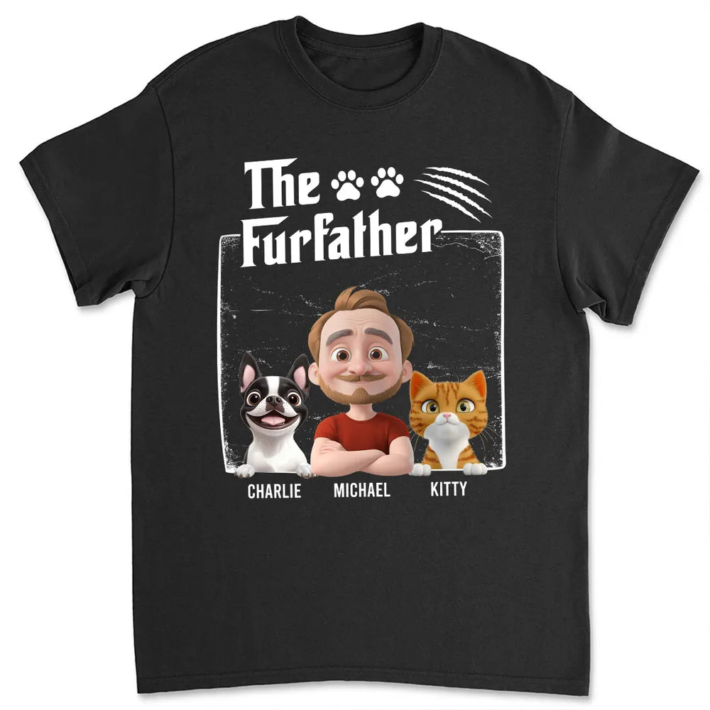 The FurFather Classic Tee with custom cartoon man and dog design, comfy cotton fabric, perfect gift for dog dads