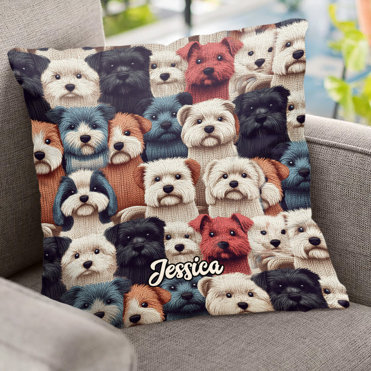 Dog Pattern - Personalized Dog Throw Pillow