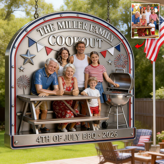 4th Of July Family Cookout Sign - Personalized Family Cut Metal Sign