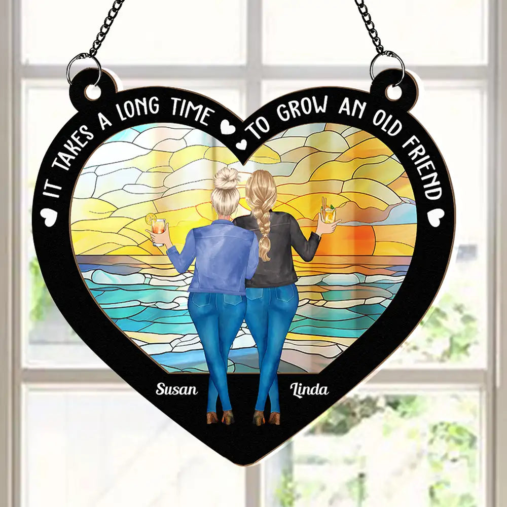 Heart-Shaped Wood and Acrylic Layered Ornament – “It Takes a Long Time to Grow an Old Friend” Gift for Best Friends