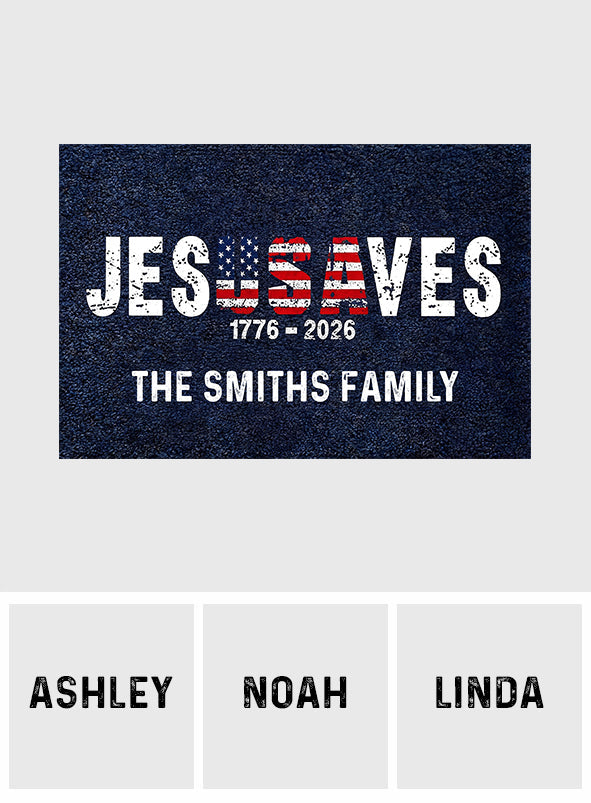 Jesus Saves 1776 - 2026 - Personalized Christian Doormat