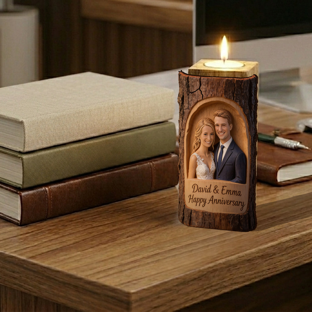 Custom Any Photo Couple Gift - Personalized Couple Custom Shape Wooden Candle Holder