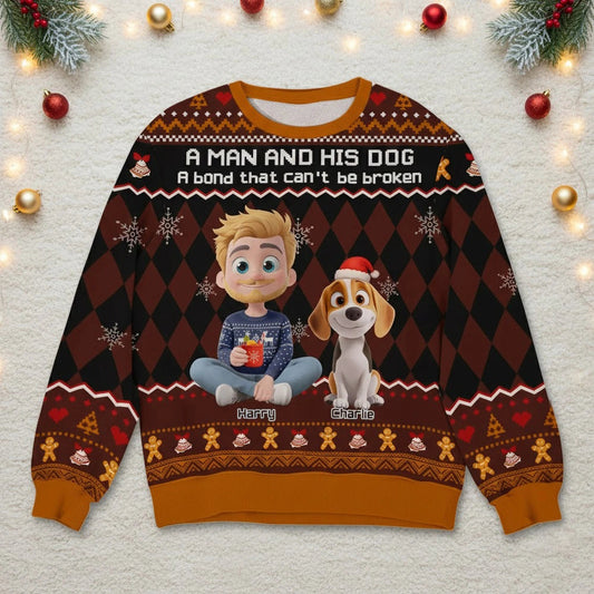 Personalized Printed Sweatshirt for Dog Dads – A Man and His Dog Christmas Gift, Unique Cozy Holiday Surprise