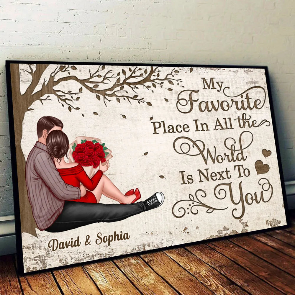 Personalized Couple Sitting Under Tree Poster Romantic Wall Decor Unique Gift for Him or Her