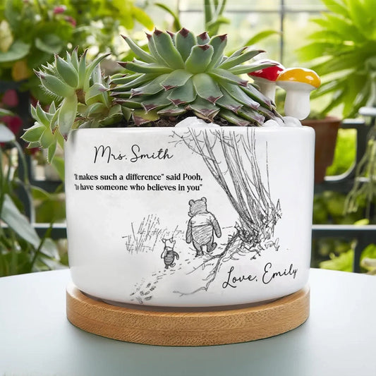 Personalized Ceramic Planter with Tray for Teacher Appreciation, Succulent Display, Unique Thank You Gift
