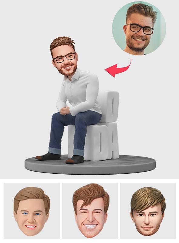 Dad Sitting - Personalized Father Bobblehead