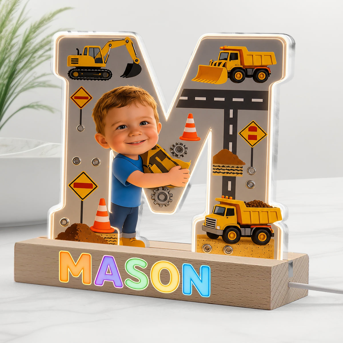 Alphabet Letter & Custom Photo And Theme - Personalized Kid Shaped Led Night Light