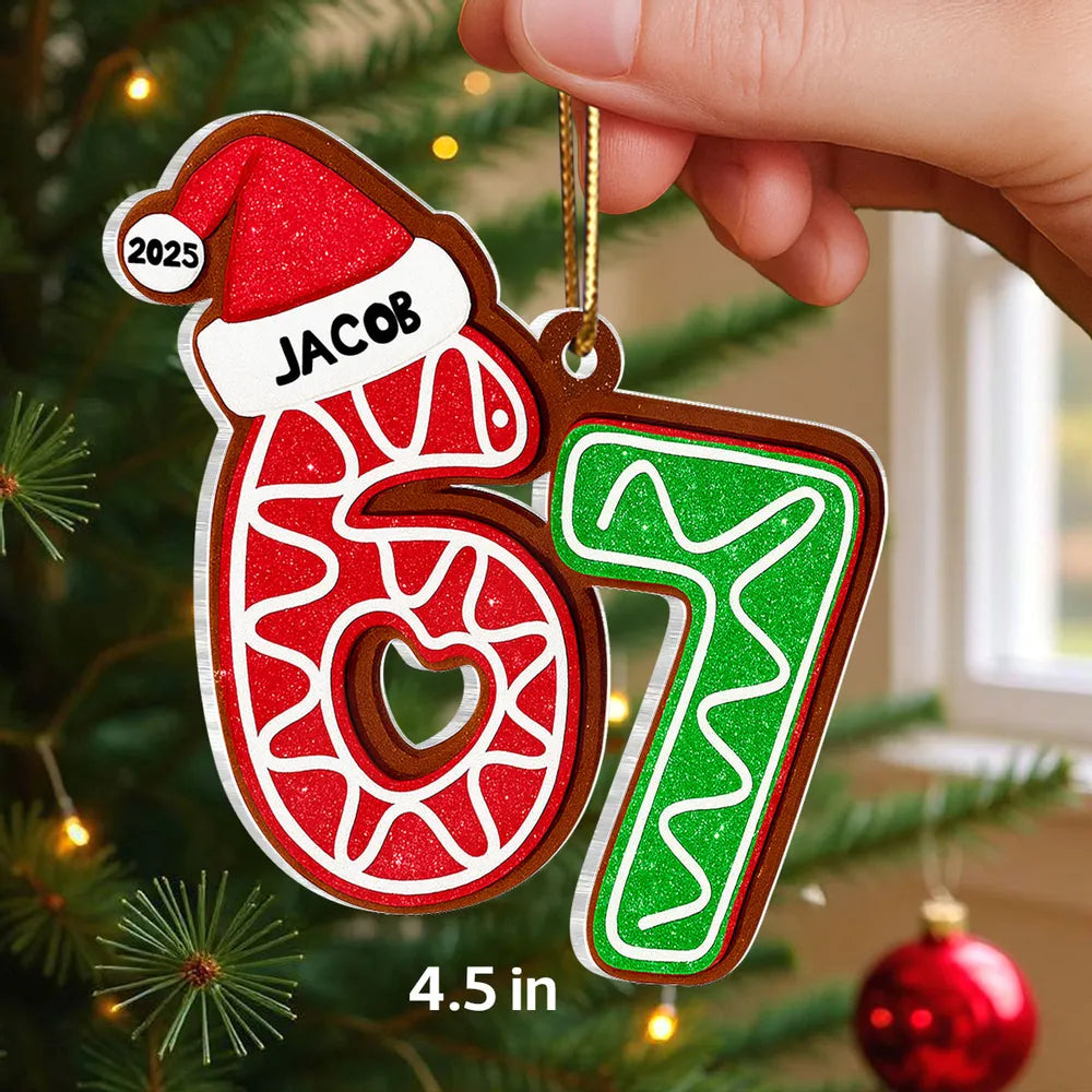 Personalized Acrylic Ornament 67 Gingerbread Design, Teen Slang Christmas Tree Decor, Cute Unique Gift for Grandkids