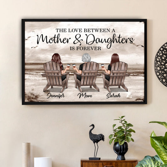 Poster of Mother & Daughters with Coastal Scene Customizable Wall Art Warm Home Decoration Thoughtful Gift