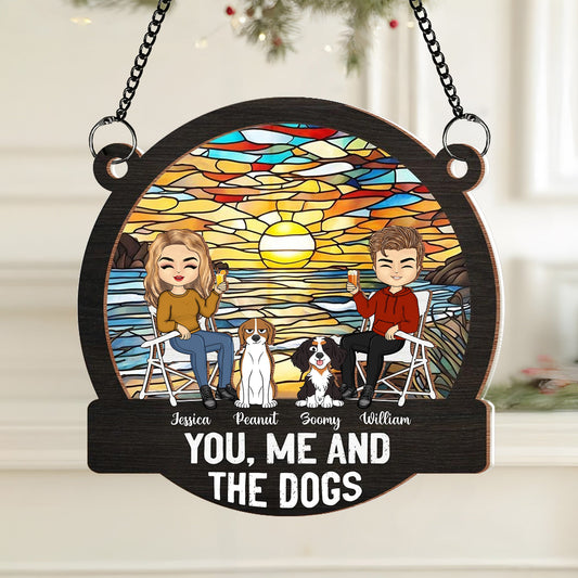 You, Me & the Dog Enjoying a Forest Sunset - Custom Wood & Acrylic Ornament, Perfect for Dog Lovers’ Birthdays or Holiday or valentine's day Gifts