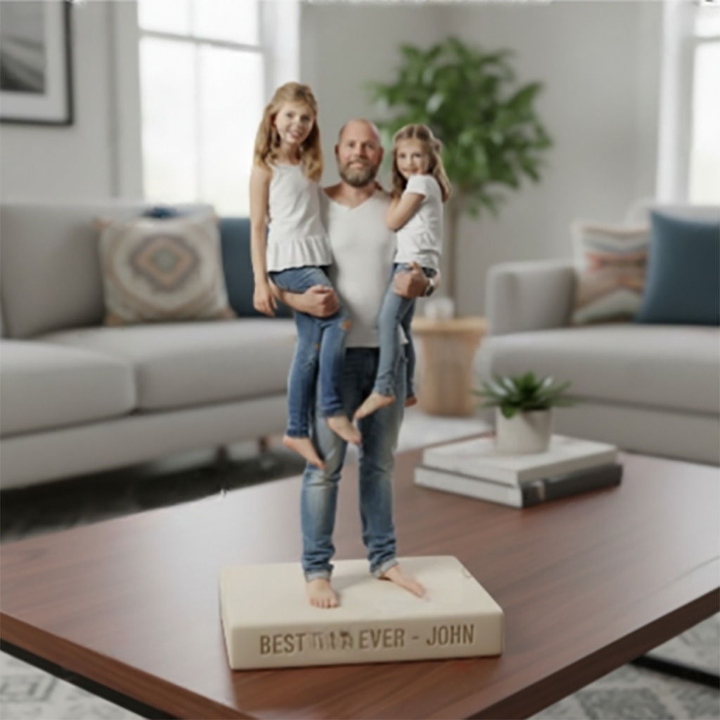 Custom Father and Two Daughters Personalized Figurine Statue - Best Dad Ever Nameplate Trophy - Unique Father's Day Desk Ornament Gift