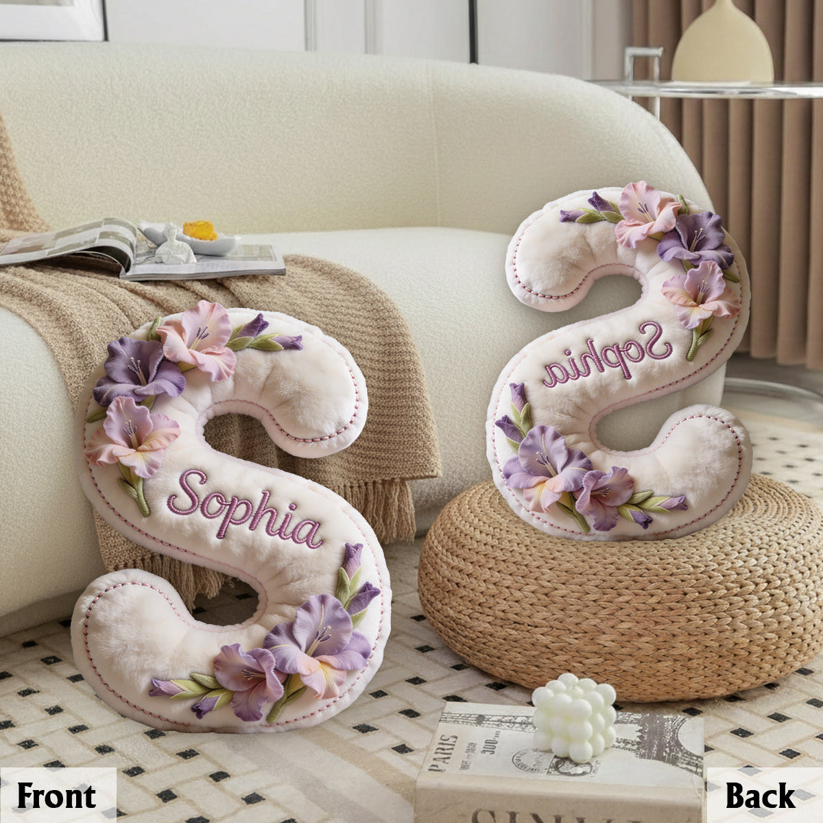 Any Photo Birth Flower Initial Name Letter - Personalized Self Love Premium Faux Fur Pillow