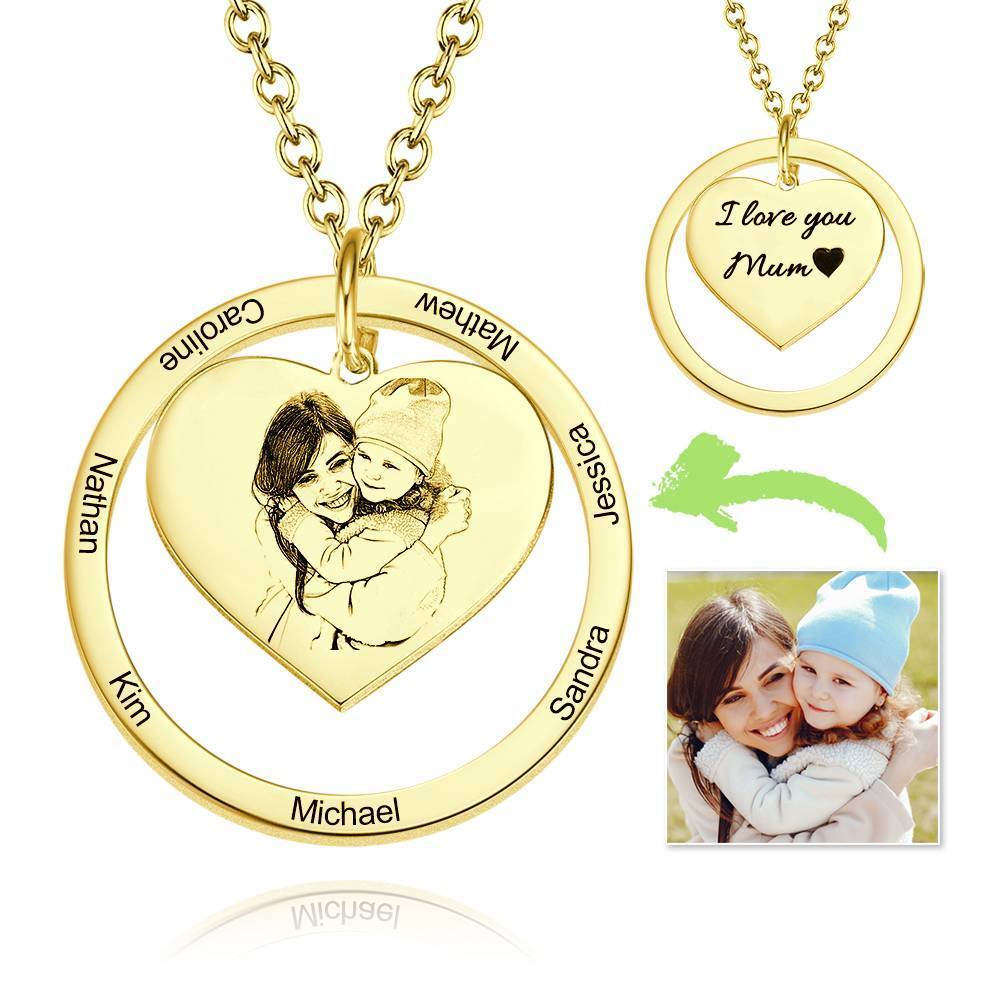 Engraved Love Pendant - Personalized Engraved Necklace Heart In Round Pendant