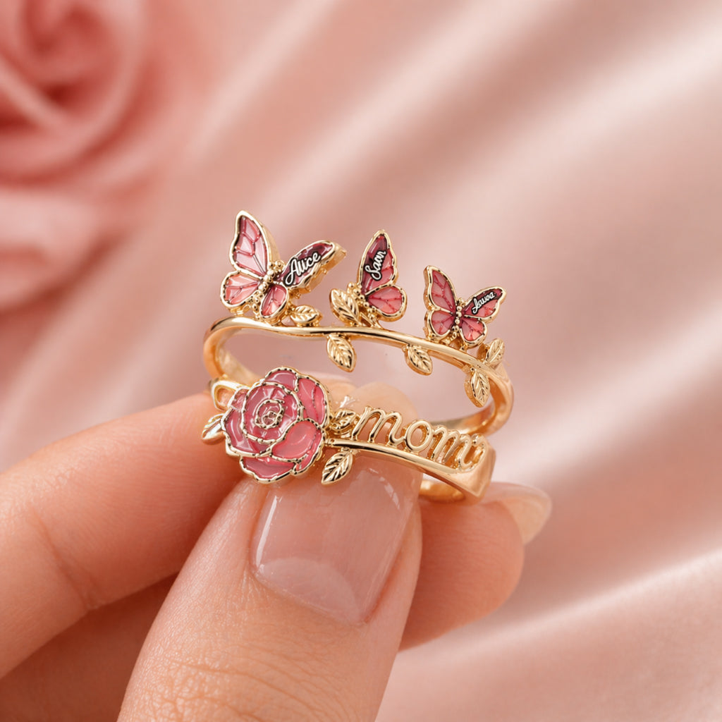Beautiful Mom Gift - Personalized Mother Adjustable Shaped Ring