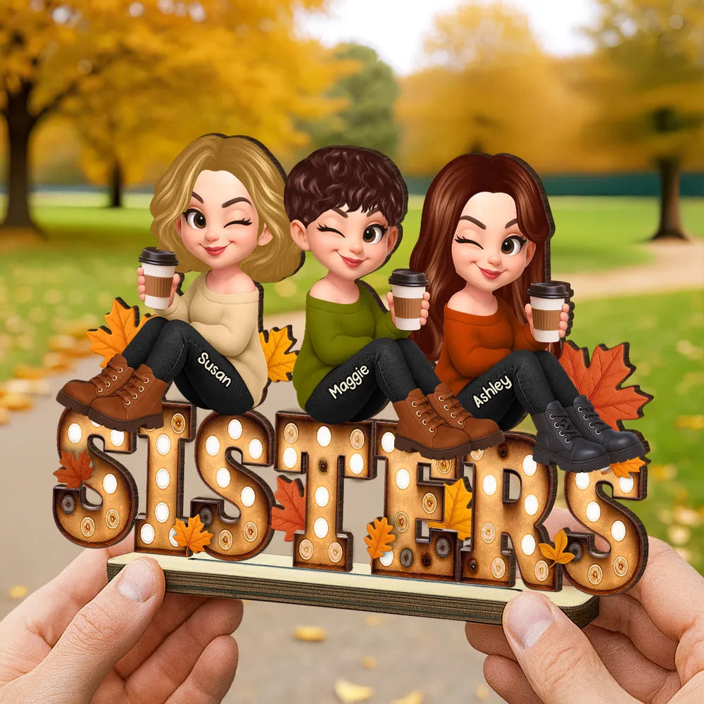Personalized Wooden Plaque for Sisters, Autumn Theme, Perfect Gift for Best Friends
