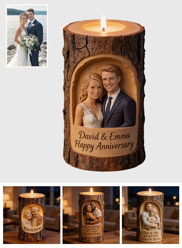 Custom Any Photo Couple Gift - Personalized Couple Custom Shape Wooden Candle Holder