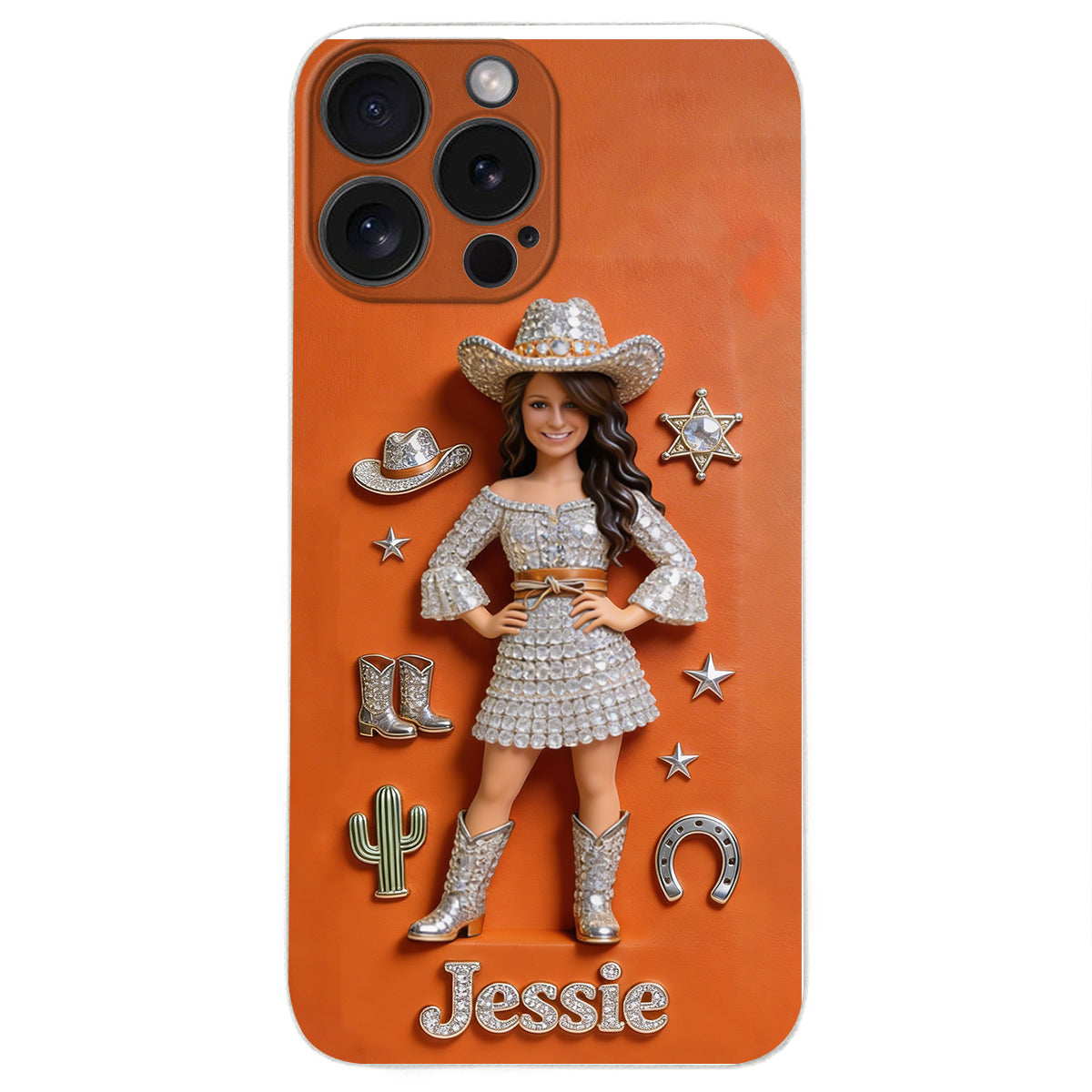 Cowgirl Spirit - Personalized Cowgirl 3D Embossed Leather Phone Case