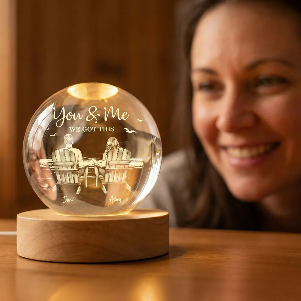 Personalized Globe Lamp with You & Me Beach Couple Scene, Unique Romantic Gift for Couples
