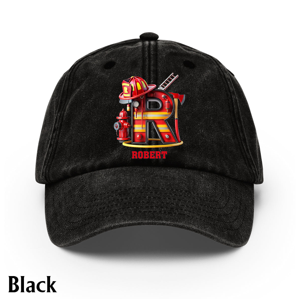 Alphabet Firefighter - Personalized Firefighter Washed Denim Cap
