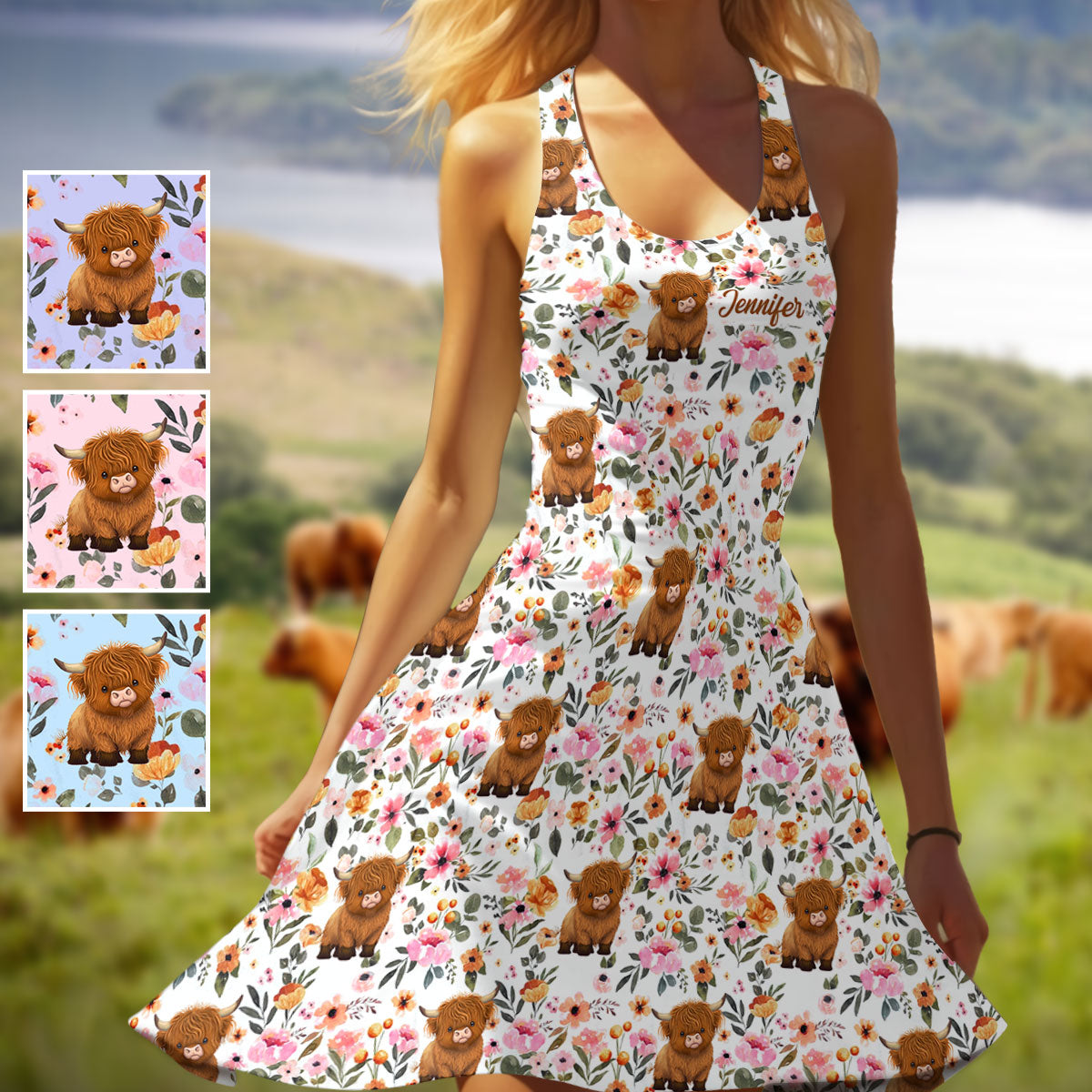 Just A Girl Who Loves Highland Cows - Personalized Highland Cow Sleeveless Dress