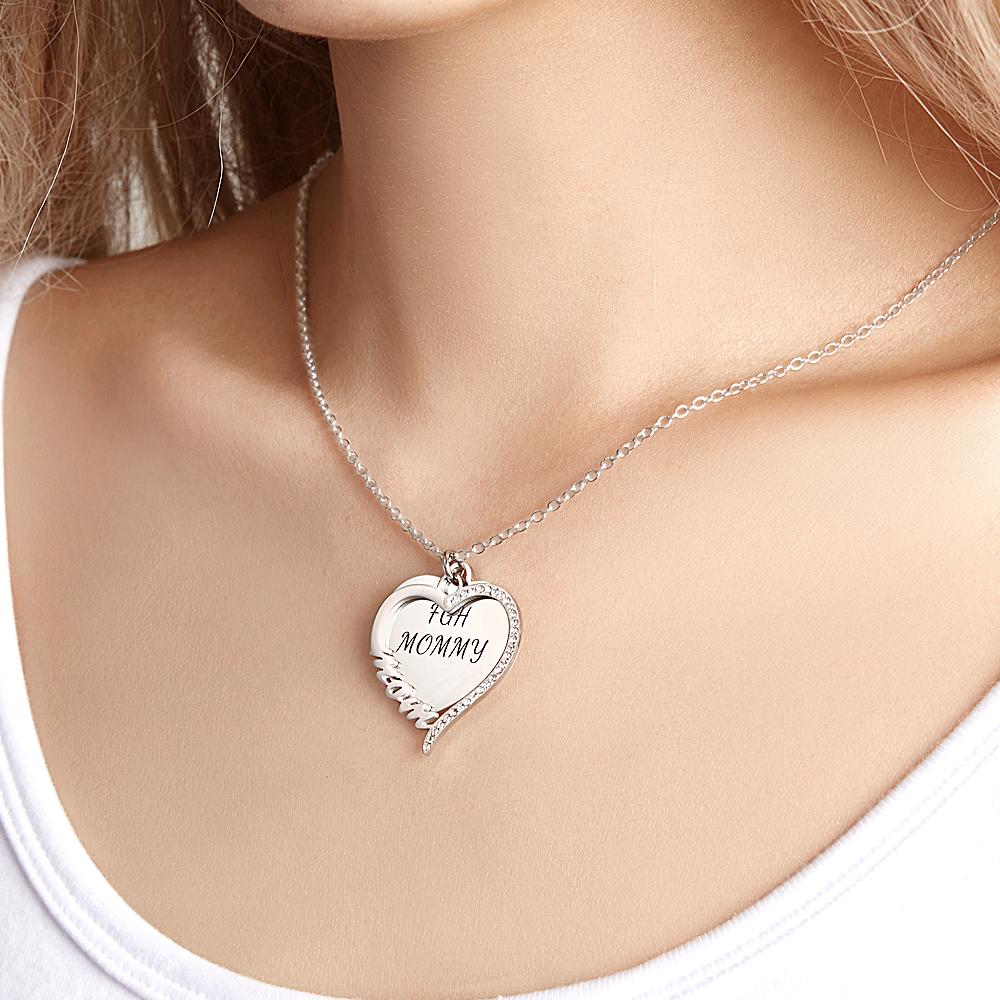 Heart Rhinestones Name - Personalized Mother Heart Rhinestones Name Necklace