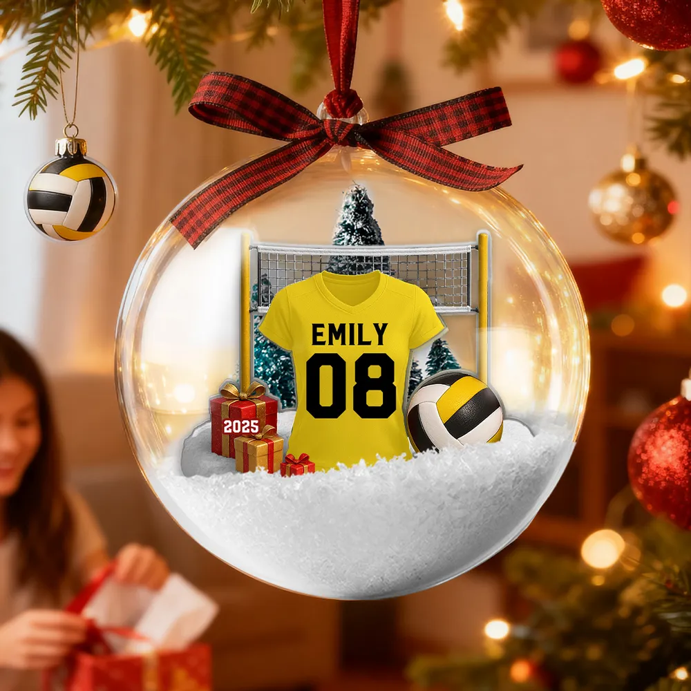 Snow Globe Ornament for Volleyball Players - Custom Jersey Design, Festive Tree Decor, Unique Christmas Gift