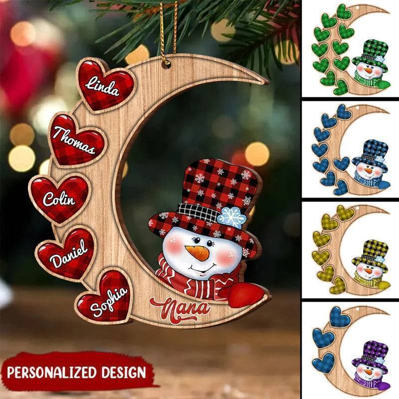 Christmas Snowman Nana Grandma Sweet Heart Kids Personalized Ornament On The Moon