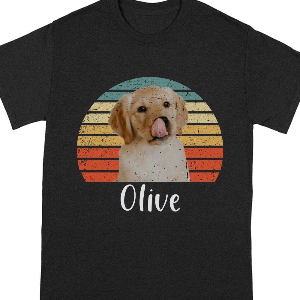 Custom Pet Portrait Classic Tee, Vintage Sunset Dog Design for Everyday Wear, Heartwarming Gift for Dog Moms & Dads