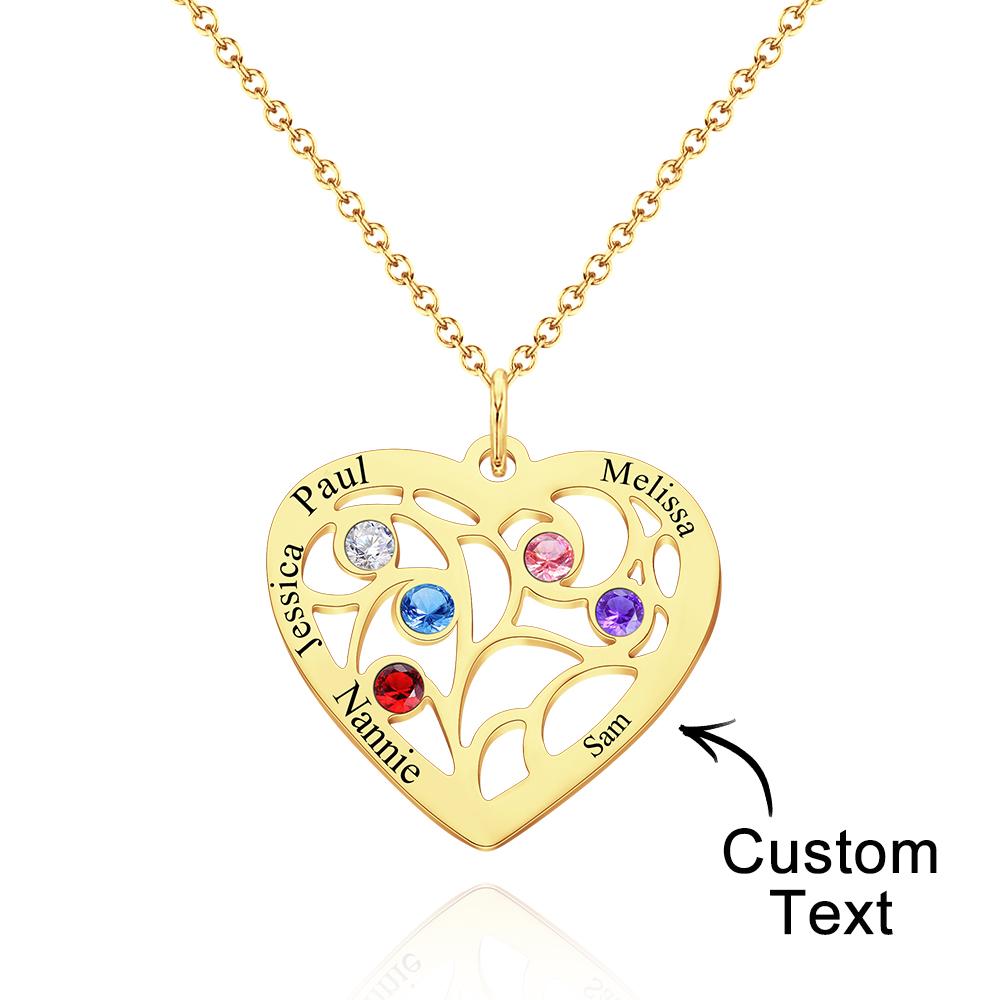 Our Family - Personalized Family Name Heart Pendant Necklace with Birthstone
