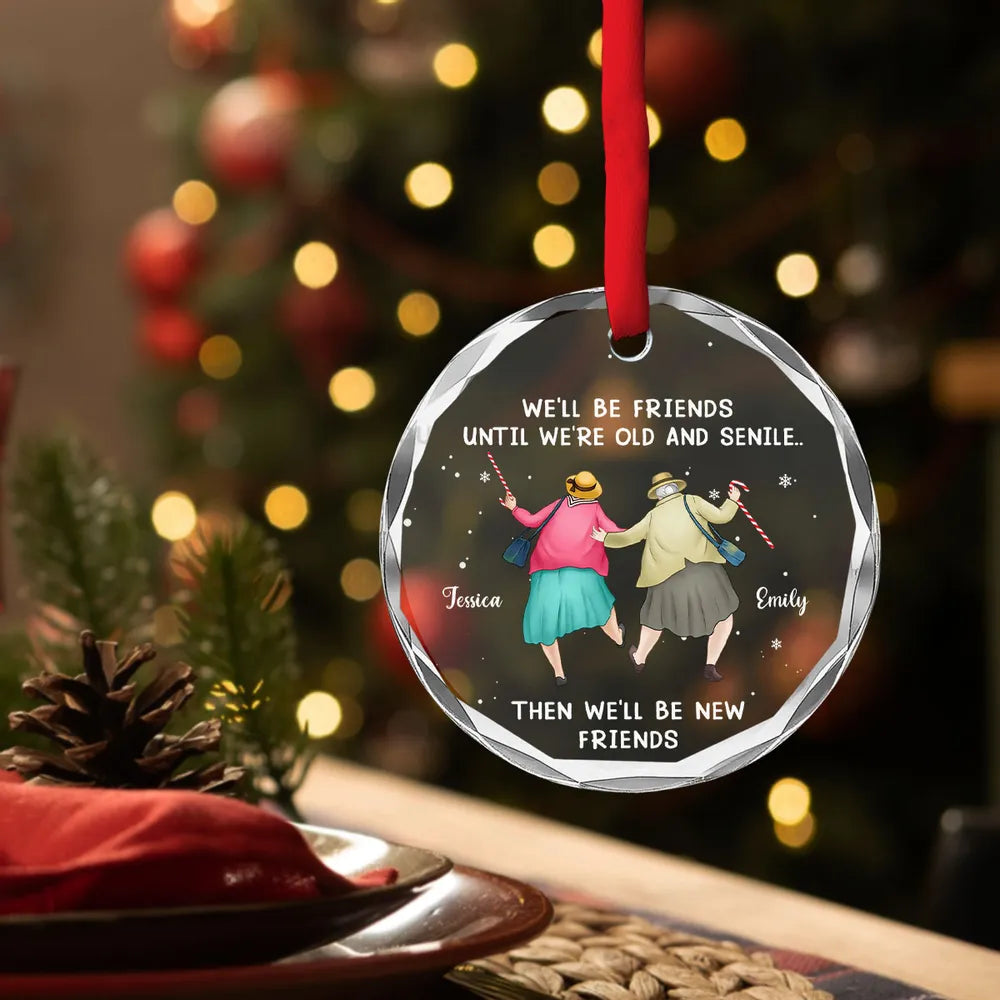 Personalized Crystal Ornament for Best Friends – Funny Old-Lady Design, Festive Tree Decor & Unique Friendship Gift