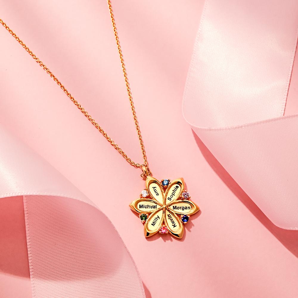 Flower Pendant - Personalized Mother Name Flower Necklace