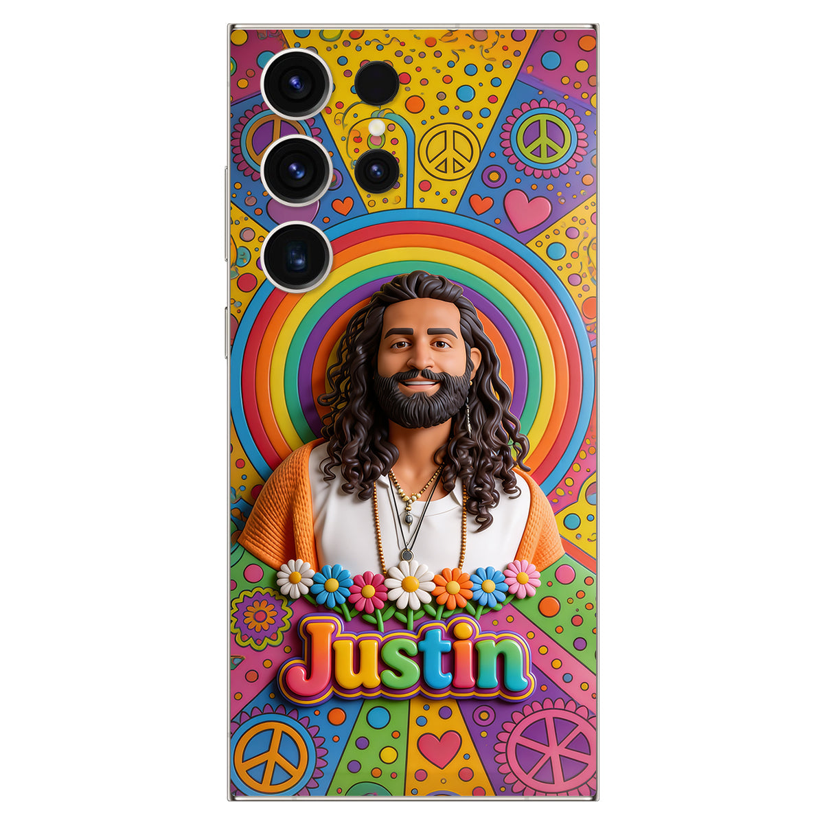 Hippie Theme, Custom From Any Image - Personalized Hippie 3D Embossed Leather Phone Case